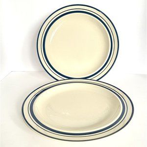 Vintage Baum Bros Blue Stripe Darien Collection Set Of 2 Dinner Plates 10.5”
